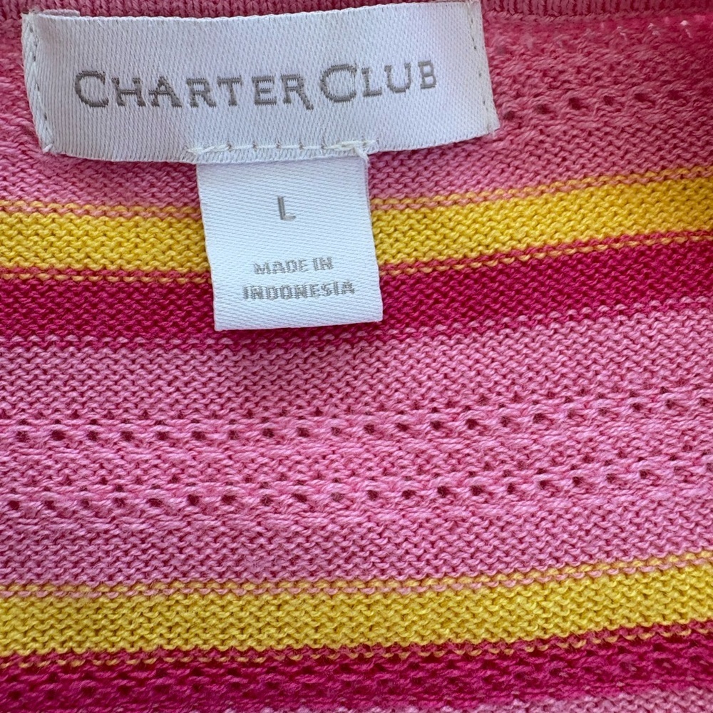 Ruffle Striped Pink and Yellow Cardigan Large Charter Club - Picture 9 of 10